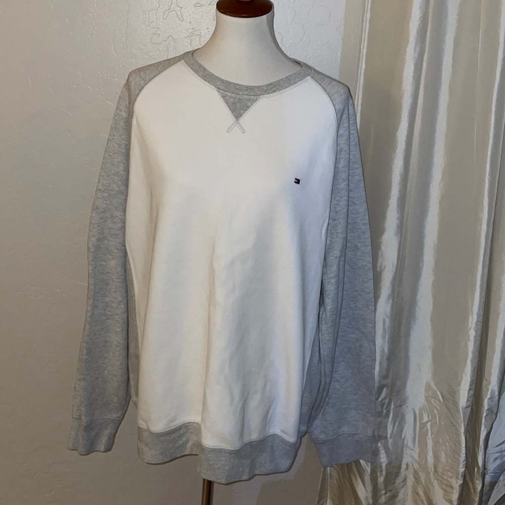 🎉HP🎉NWOT Tommy Hilfiger Crewneck Pullover Sweatshirt White/Gray Size Men's XXL - Picture 5 of 12
